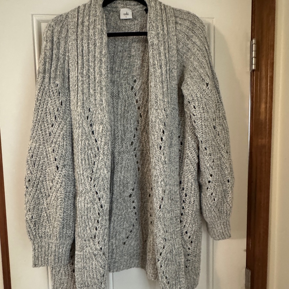 Cabi Cozy Gray Open-Front Sweater Large
